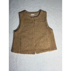 New In Sherpa Fleece Vest Women Large Tan Excellent Faux Shearling Gilet NJ90027
